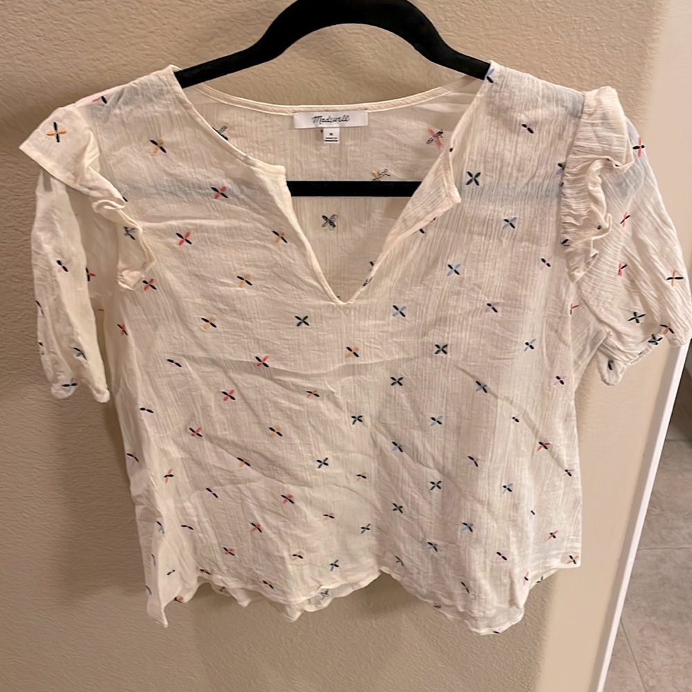 Semi Sheer Lightweight Ruffle Sleeve Madewell Top